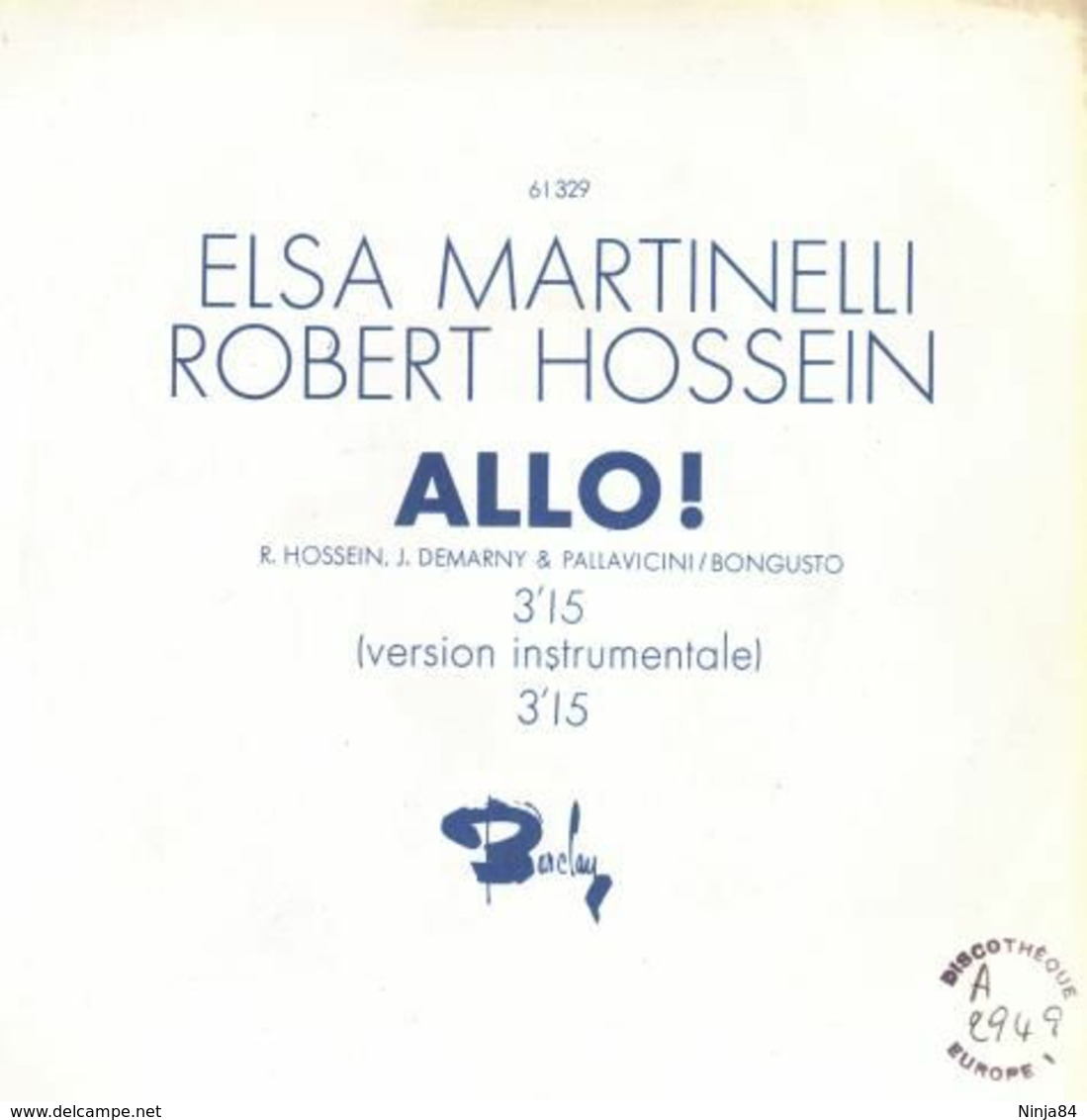 SP 45 RPM (7") Elsa Martinelli / Robert Hossein " Allo ! " Promo - Collector's Editions