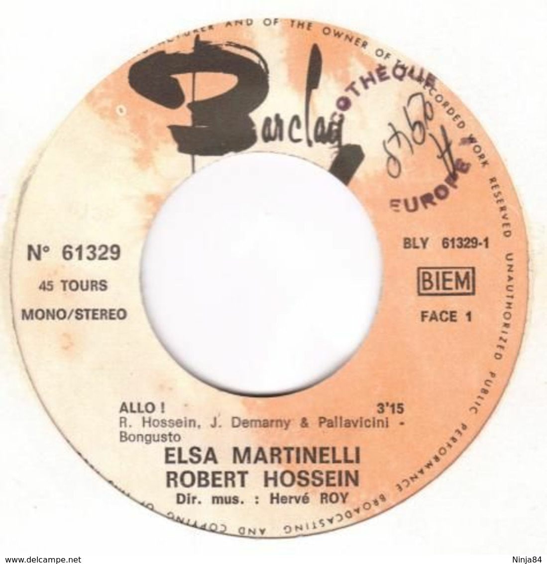 SP 45 RPM (7") Elsa Martinelli / Robert Hossein " Allo ! " Promo - Collector's Editions