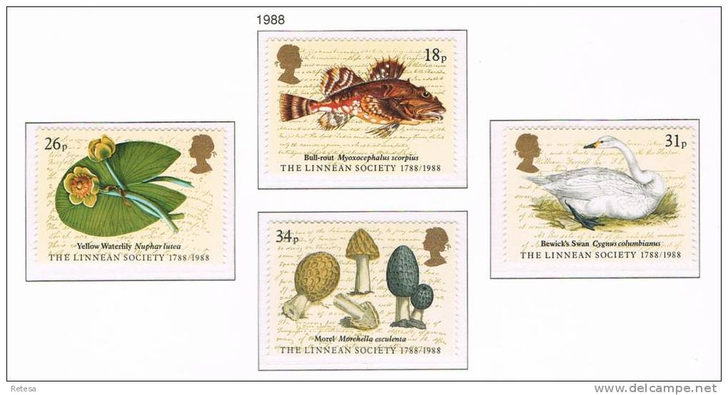 GREAT BRITAIN  200 YEAR  THE LINNEAN  SOCIETY  1988 ** - Unused Stamps