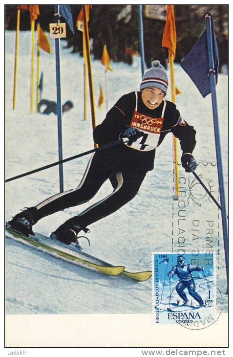 CARTE MAXIMUM  1964 JO INNSBRUCK # JEUX OLYMPIQUES HIVER # SKI # - Winter 1964: Innsbruck
