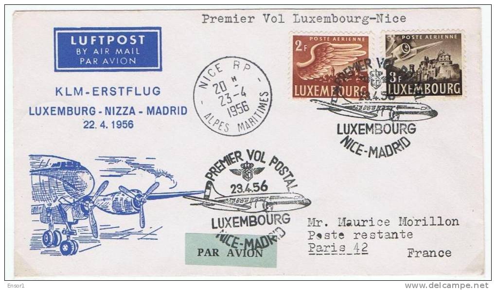 Luxemburg 1956 - Vlucht Luxemburg - Parijs - Covers & Documents