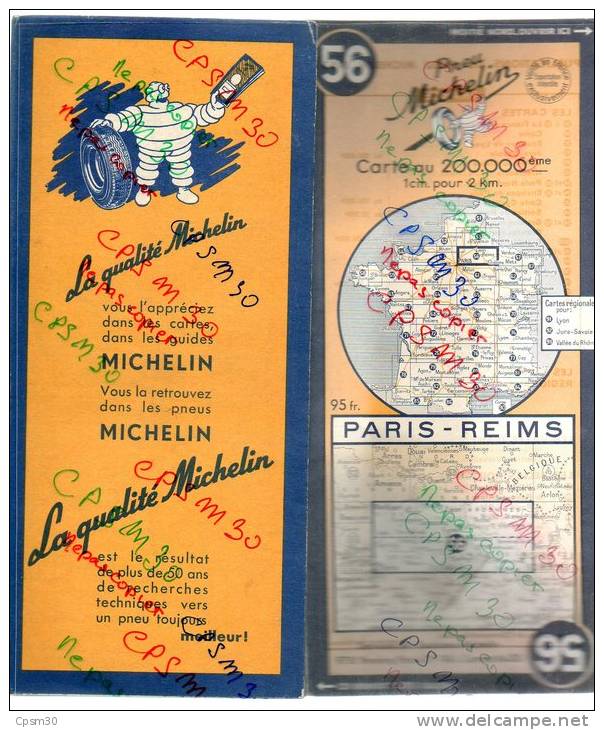 Carte Géographique MICHELIN - N° 056 PARIS - REIMS - 1953 - Cartes Routières