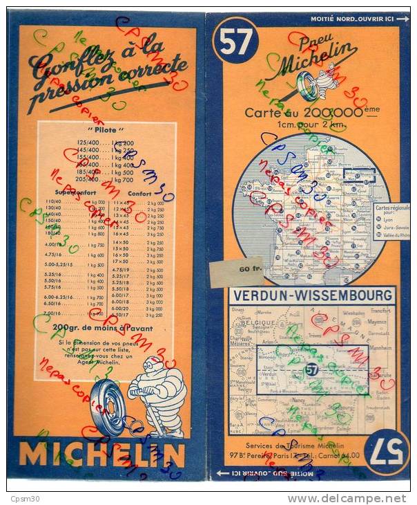 Carte Géographique MICHELIN - N° 057 VERDUN - WISSEMBOURG 1948 - Roadmaps