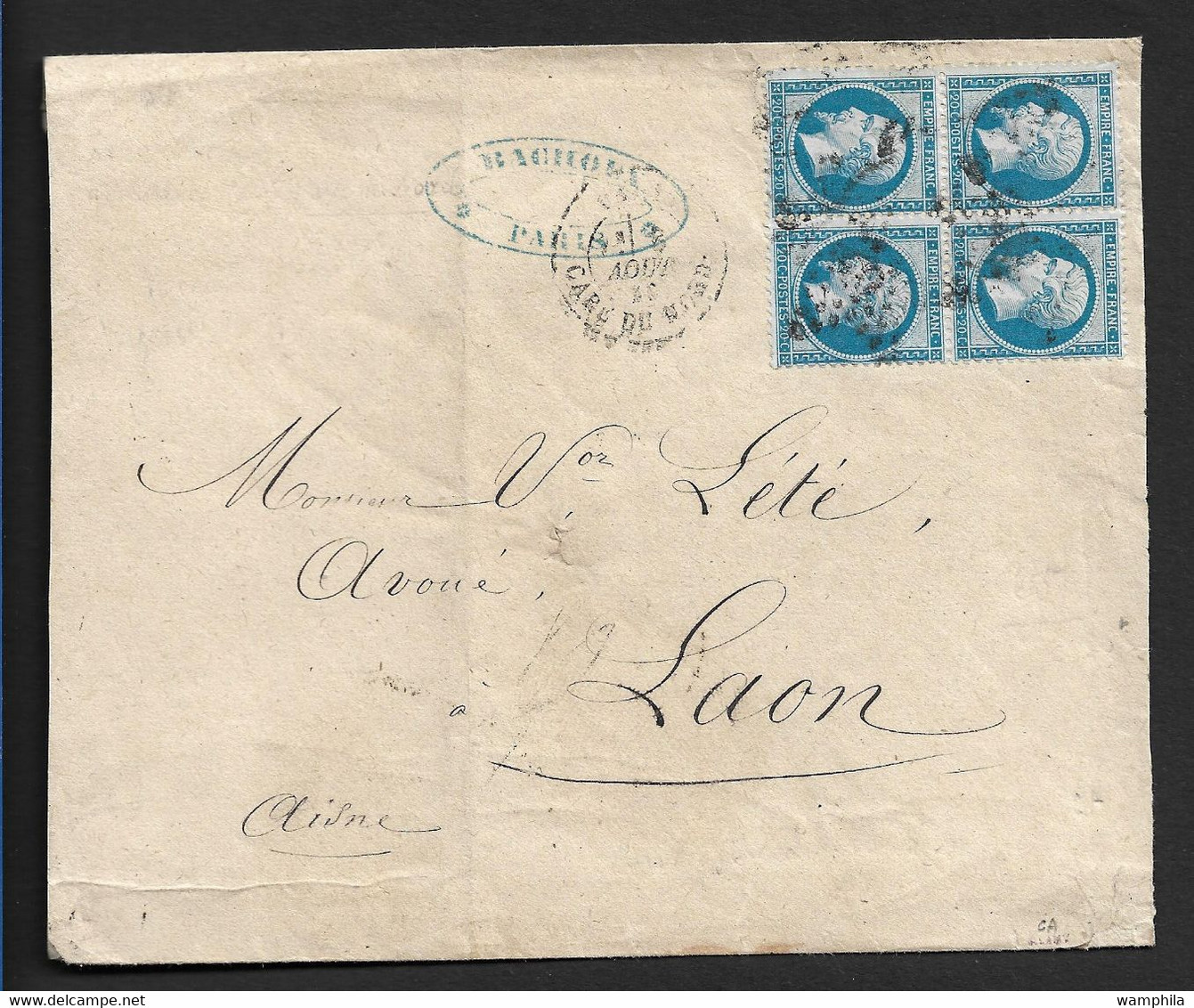 France N° 22 En Bloc De 4  Sur Lettre De Paris Gare Du Nord. Cote 150€. - 1849-1876: Klassik