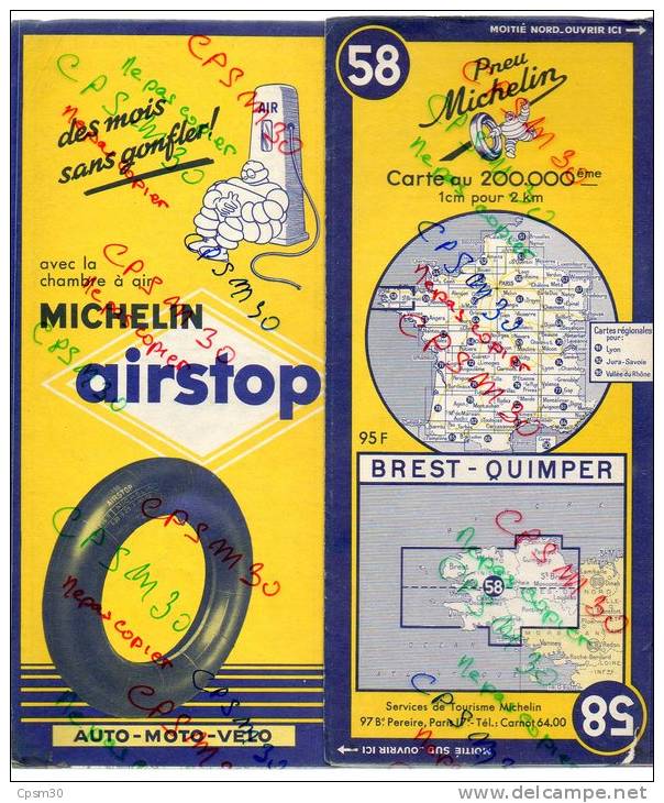 Carte Géographique MICHELIN - N° 058 BREST - QUIMPER 1955 - Strassenkarten