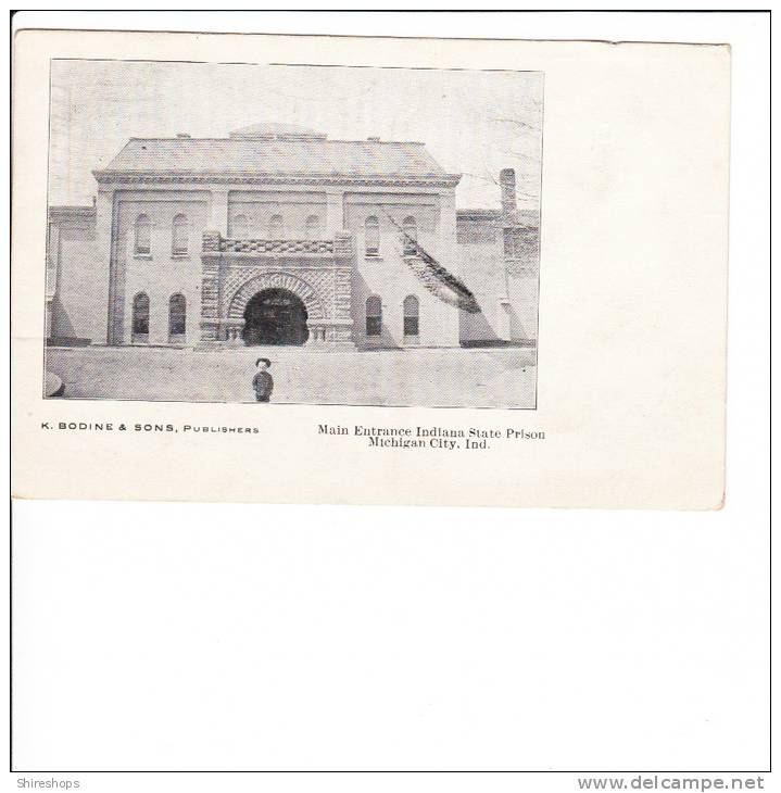 Main Entrance Inidana State Prison Michigan City Indiana Child Standing At Entrance 1906 - Prison