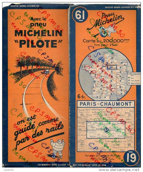 Carte Géographique MICHELIN - N° 061 PARIS - CHAUMONT 1938 - Strassenkarten