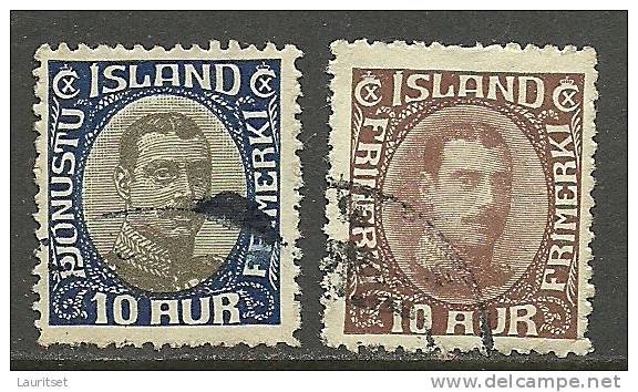 ISLAND. 2 Alte Briefmarken, König Christian O - Usados