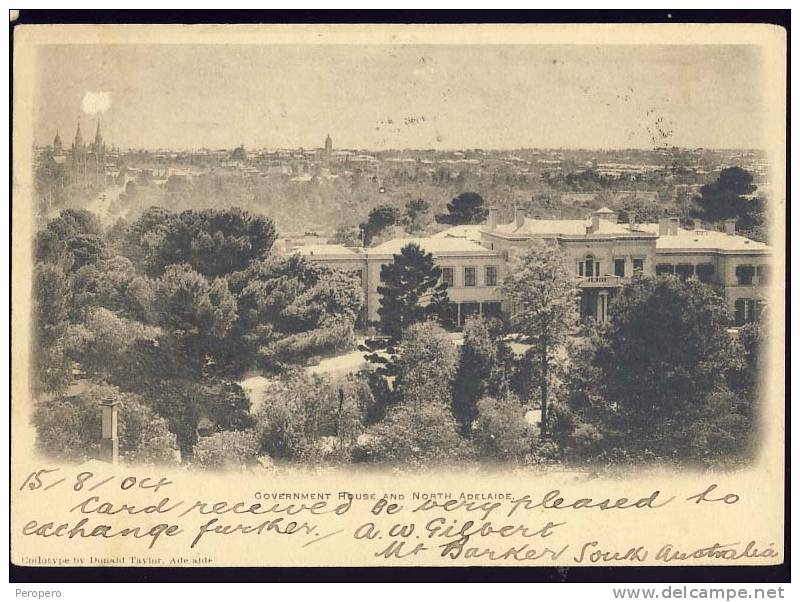 Australia    Goverment House And North ADELAIDE  Old Postcard    1904 - Adelaide