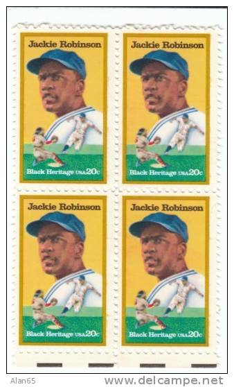 #2016 Block Of 4 Jackie Robinson Black Americana Baseball Player, 20-cent US Postage Stamps - Neufs