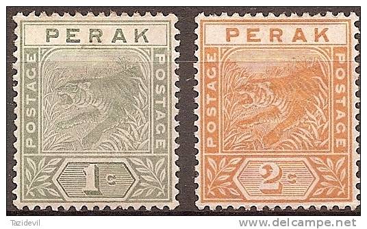 MALAYA - PERAK - 1892-5 1c, 2c Tigers. Scott 42, 44. Mint Hinged * - Perak