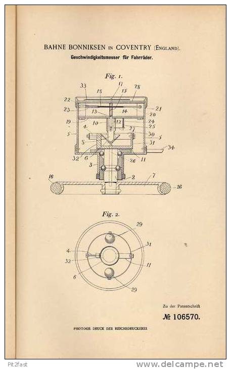 Original Patentschrift - Tachometer , Tacho , 1898 , B. Bonniksen In Coventry , Speedometer , Veigel , Kienzle , VDO !!! - Motos