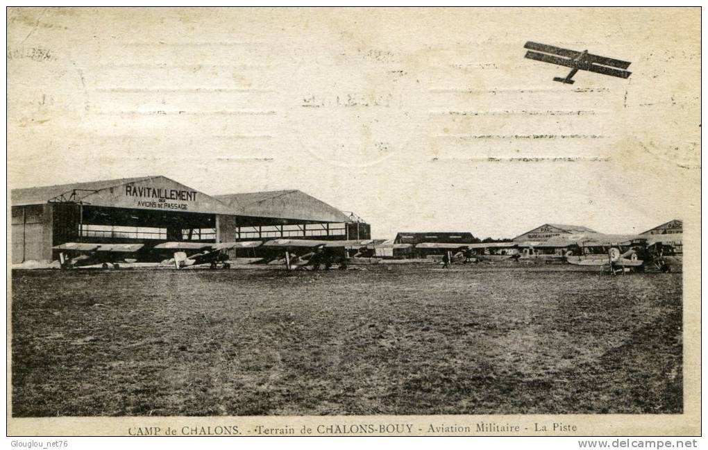 CAMP DE CHALONS..TERRAIN DECHALONS-BOUY-AVIATION MILITAIRE-LA PISTE AVEC AVION ...CPA - Aérodromes