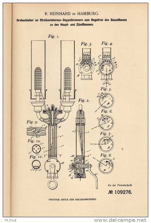 Original Patentschrift - R. Reinhard In Hamburg , 1898 , Straßenlaterne , Laterne , Straßenlampe !!! - Leuchten & Kronleuchter