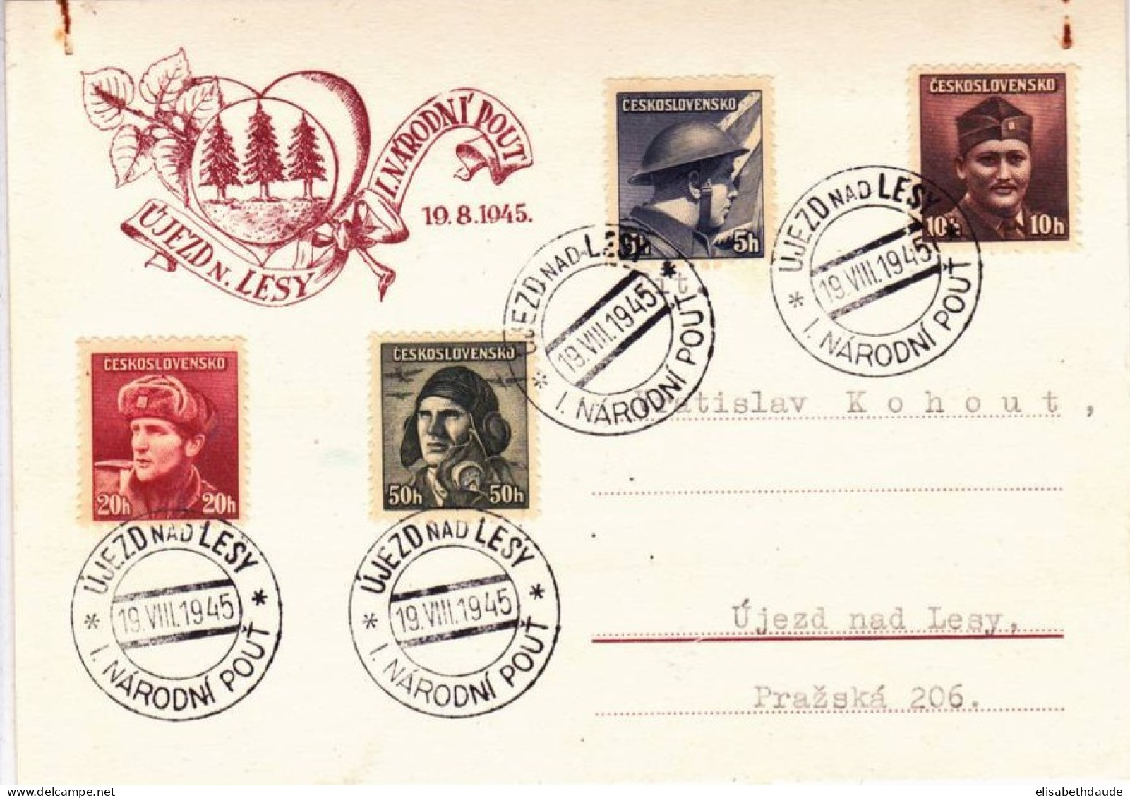 TCHECOSLOVAQUIE - 1945 - CARTE POSTALE De UJEZD Nad  LESY - LIBERATION - Covers & Documents