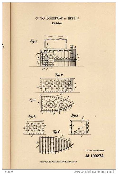 Original Patentschrift - O. Duberow In Berlin , 1899 , Bügeleisen , Blätteisen !!! - Antike Werkzeuge