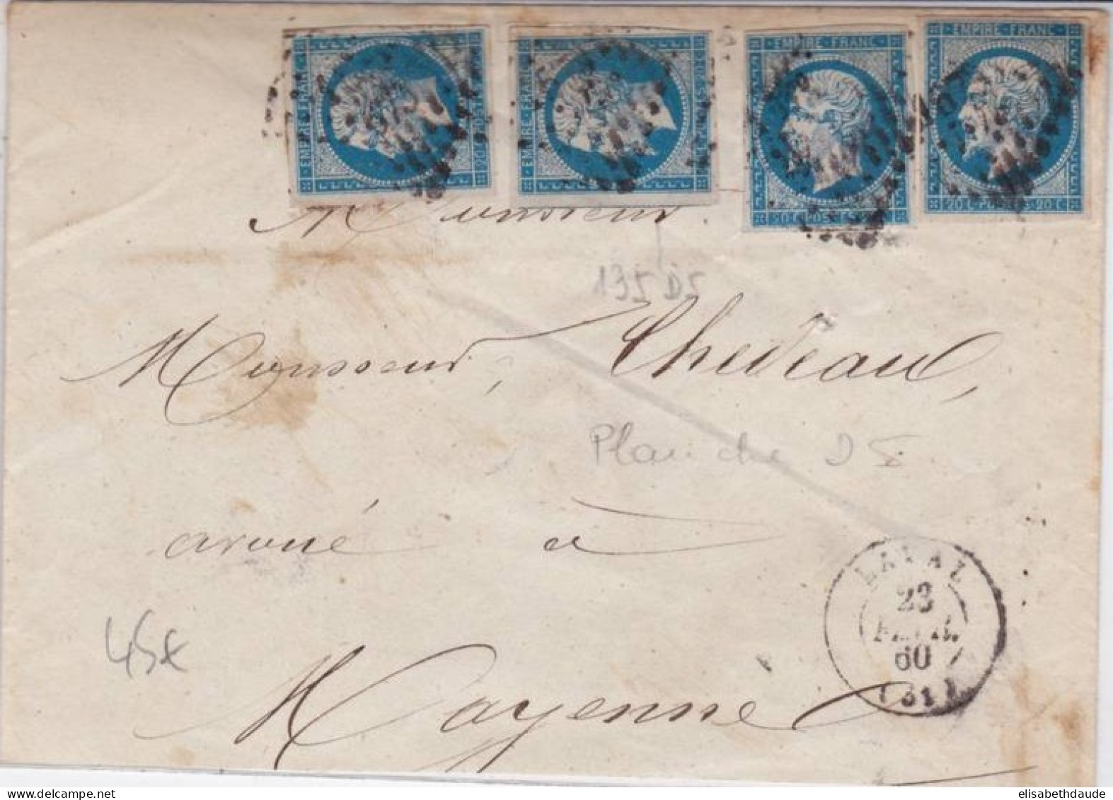 1860 - ENVELOPPE De LAVAL Pour MAYENNE Avec 4x20c - 1853-1860 Napoleon III