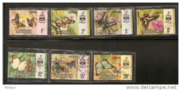 Malaysia 1971 Butterflies USED Set Sabah North Borneo - Maleisië (1964-...)