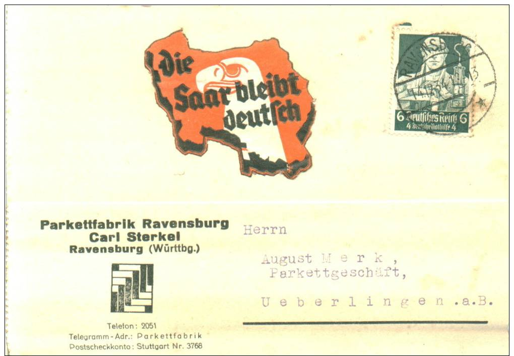 Firmenpostkarte Mit Vignette DIE SAAR BLEIBT DEUTSCH 1934 - Briefe U. Dokumente