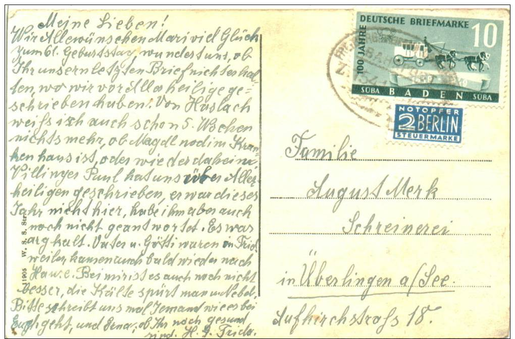 Französische Zone Bahnpost Freiburg - Basel Zug 1541 Auf 100 Jahre Deutsche Briefmarke - Sonstige & Ohne Zuordnung