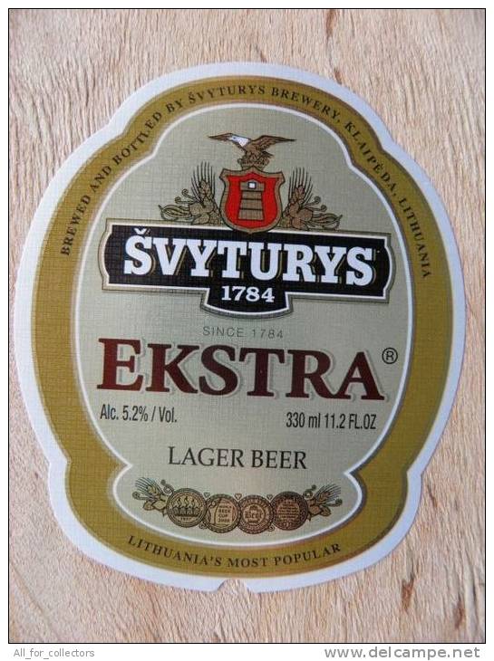 Label Of Beer From Lithuania, Svyturys (lighthouse), Extra Lager Beer, Brewery Klaipeda - Beer
