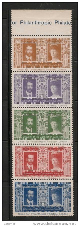 UK - 1911 Marginal Strip Of 5 - Printed By UNION For PHILANTHROPIC PHILATELY - King George V And Queen Mary  - MINT  NH - Fantasy Labels