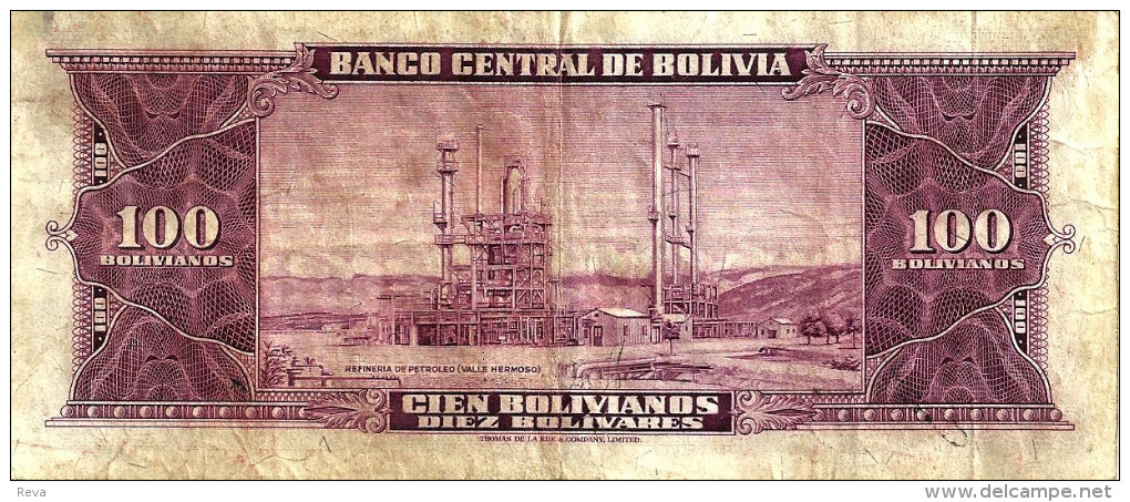 BOLIVIA 100 BOLIVANOS BLACK MAN FRONT OIL REFINERY BACK DATED LAW 1945 P.147 AVF/aVF READ DESCRIPTION!! - Bolivia