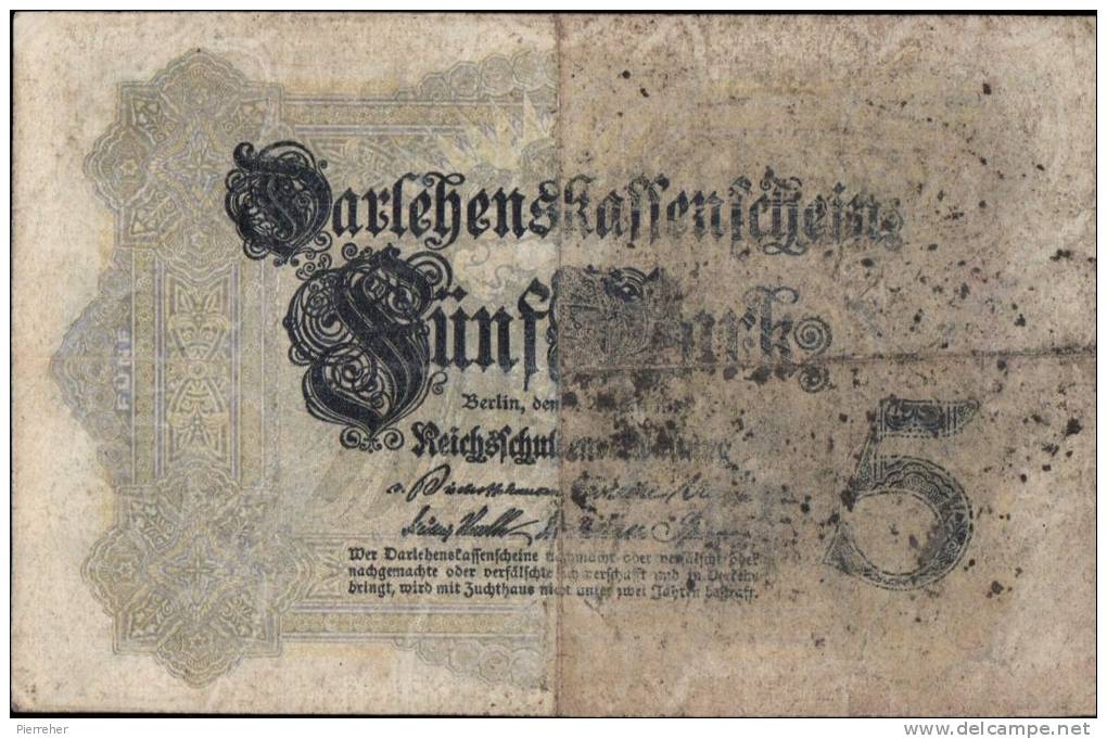 TRES BEAU BILLET DE 5 MARKS DATE DU 5.08.1914 ( 7 N°s DE SERIE ) - 5 Mark