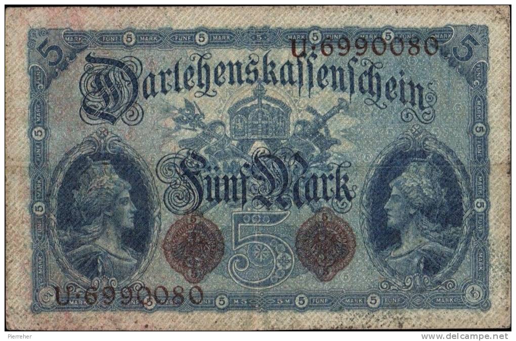 TRES BEAU BILLET DE 5 MARKS DATE DU 5.08.1914 ( 7 N°s DE SERIE ) - 5 Mark