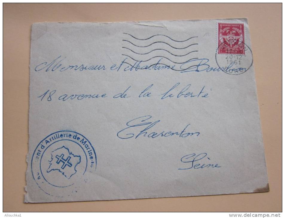 Militaria:Lettre Cachet Militaire:régiment Artillerie Mari2é CST Batterie Construction 3é RAMA VERNON 27:timbre FM 12 - Cachets Militaires A Partir De 1900 (hors Guerres)