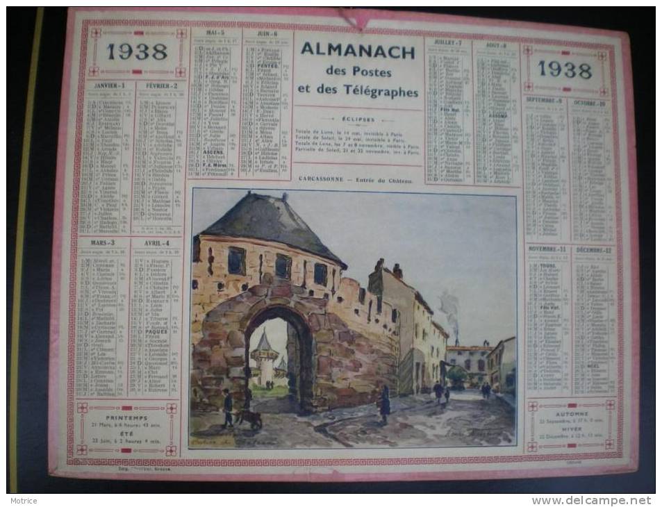 ALMANACH DES POSTES ET DES TELEGRAPHES  1938 - Carcassonne, Entrée Du Château - Grand Format : 1921-40