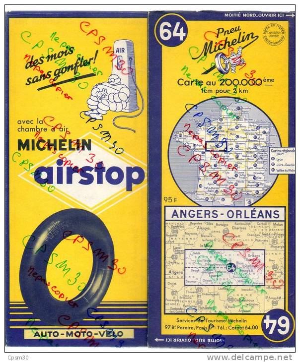 Carte Géographique MICHELIN - N° 064 ANGERS - ORLEANS 1954 - Strassenkarten