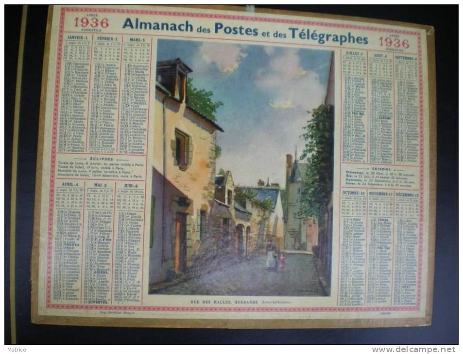 ALMANACH DES POSTES ET DES TELEGRAPHES  1936 - Guerande Rue Des Halles. - Grand Format : 1921-40