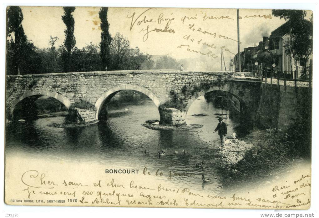 Boncourt                       Train Et Pont . Dos Non Divisé , Voyagée 1902 - Court