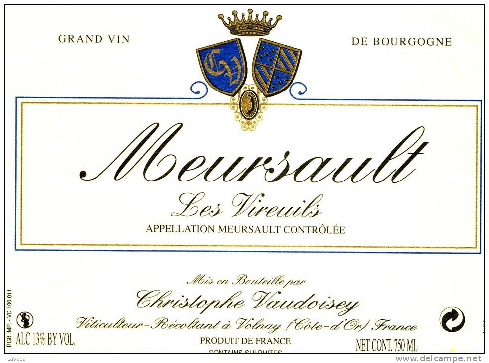 Etiquette De Vin Neuve Bourgogne MEURSAULT - C. VAUDOISEY - Bourgogne