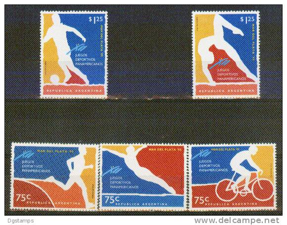 Argentina 1995 YT 1867-71 ** Juegos Deportivos Panamericanos. Carrera, Zambullida, Ciclismo, Gimnasia, Futbol - Unused Stamps