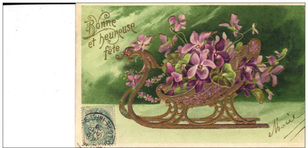 CARTE GAUFREE:  Violettes.  Bonne Et Heureuse Fête. - Other & Unclassified