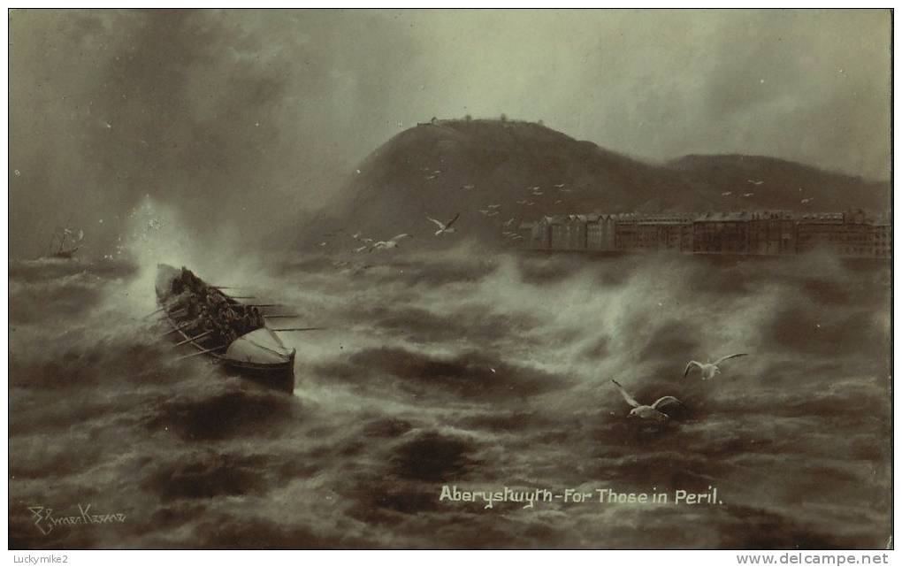 "Aberystwyth, For Those In Peril",   Illustrated By  'Elmer Keene',  Posted 1918.       (lifeboat) - Cardiganshire