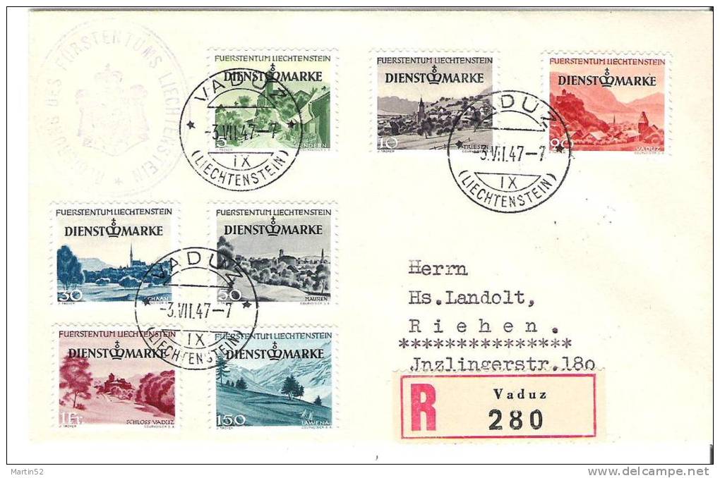 Dienstmarken 1947: Zu 29-35 Mi 28-34, ET-o 3.VII.47  (Zumstein CHF 150.00) - FDC