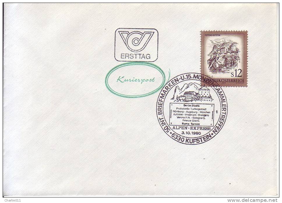 PHILATELISTIC AND NUMISMATIC CONGRESS-KUFSTEIN-FDC-ALPEN EXPRESS-AUSTRIA-1980 - Lettres & Documents