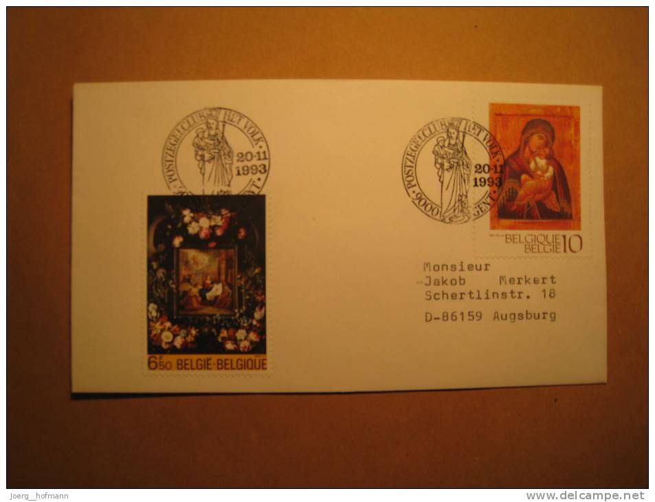 FDC Belgien Belgium Belgique 20.11.93 Stempel Postzegelclub Het Volk 9000 Gent  Madonna Maria Mary Mit Kind With Child - 1971-1980