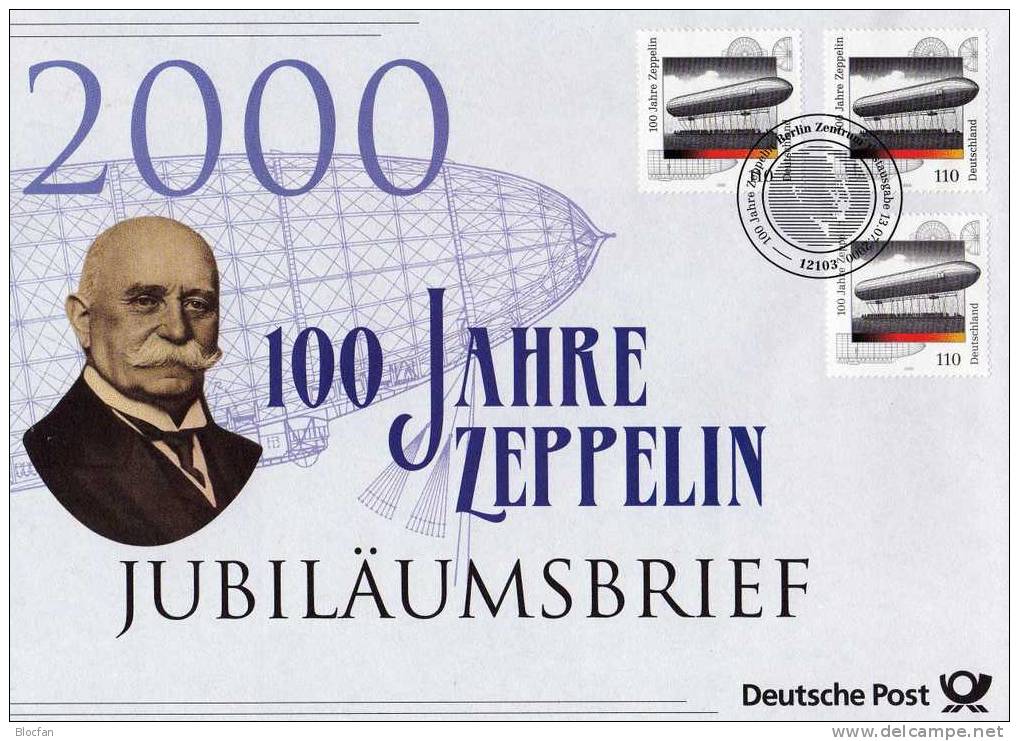 Zeppelin Offizieller Brief 3/2000 BRD 3x2128 SST 10€ Jubiläumsbrief 100 Jahre Luftschiffe Deutschland Cover Germany - Zeppelines