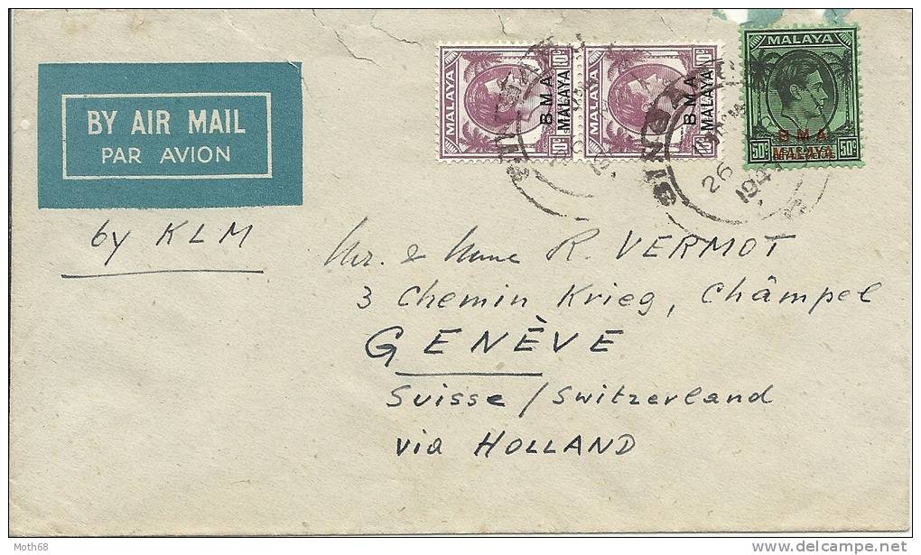 1944 Brief Vom Malasyia In Die Schweiz Via Holland - Territoire Britannique De L'Océan Indien