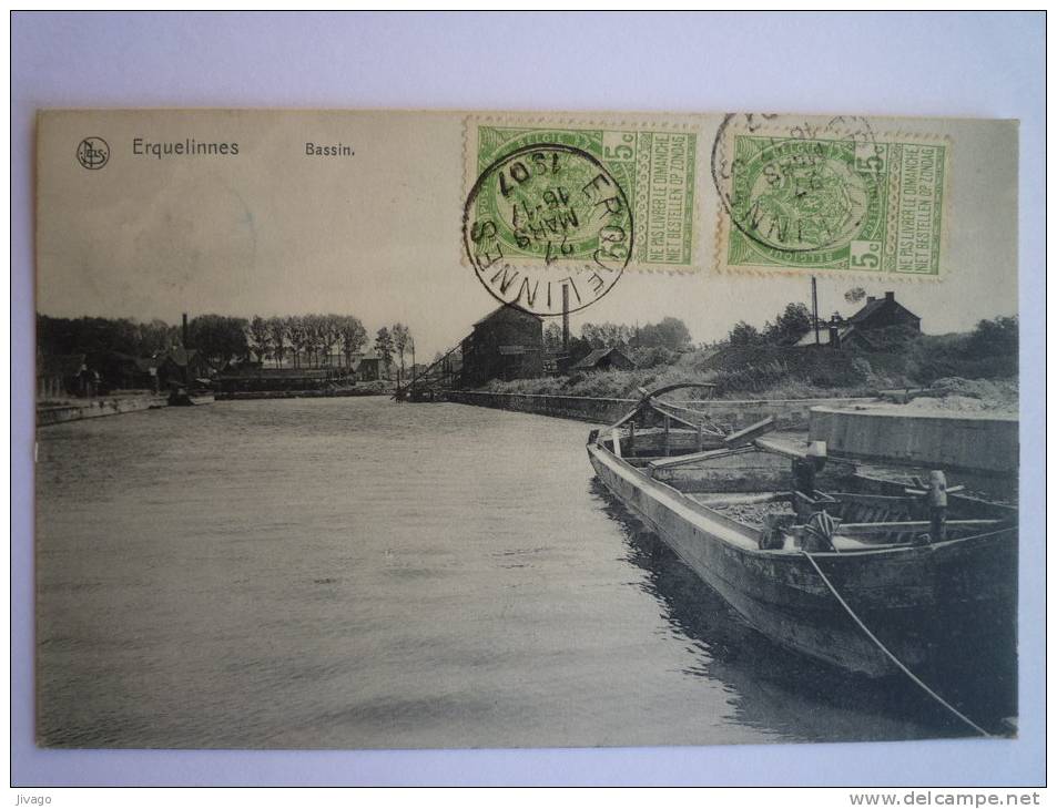 ERQUELINNES  :  BASSIN  (avec Péniche)   1907 - Erquelinnes