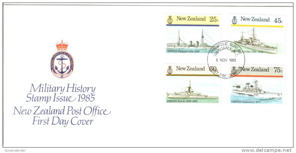 FDC 1985 Military History Navy Set Of 4 FDI 6th November 1985 Official NZ Post Unaddressed Cover - FDC