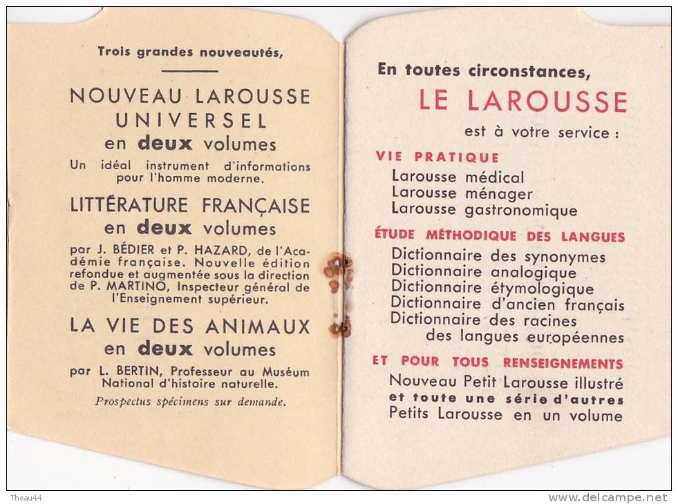 ¤¤  -  Petit Calendrier " LAROUSSE " De 1951  -  Dictionnaires  -  ¤¤ - Grand Format : 1941-60