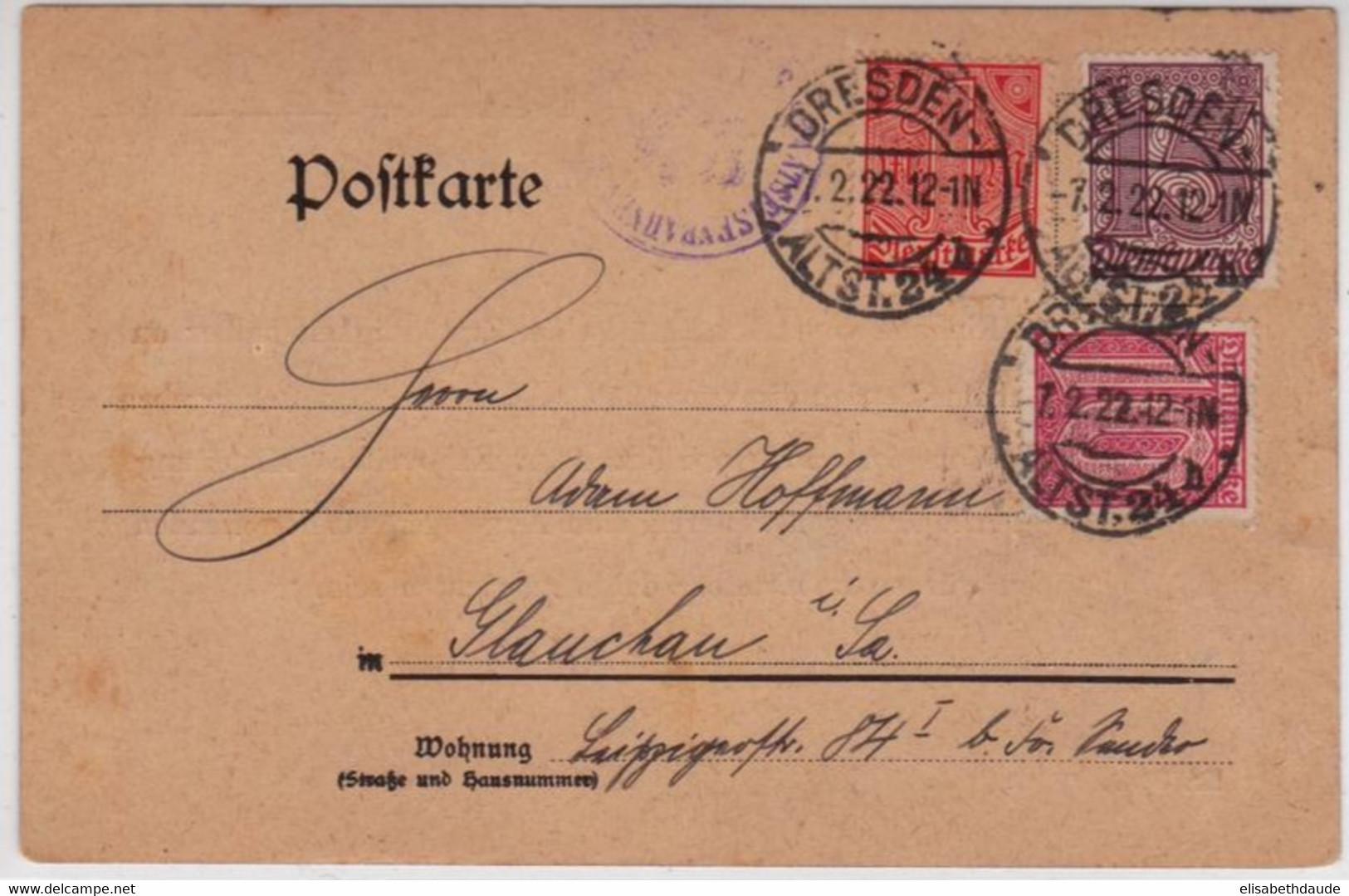 1922 - INFLATION - CARTE POSTALE De SERVICE (DIENSTMARKE) De DRESDEN Avec AFFRANCHISSEMENT à 1.25 MARKS - Service