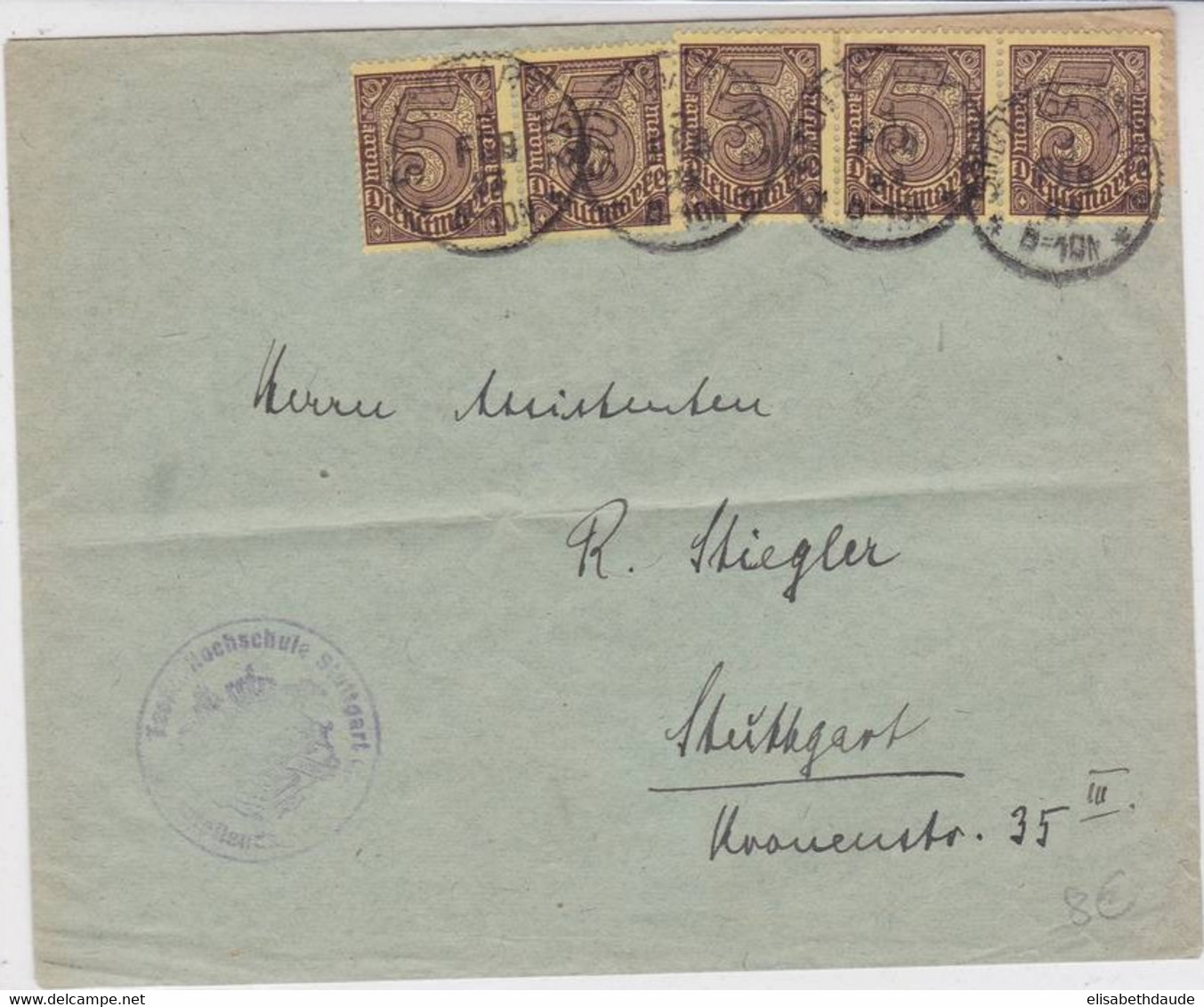 1923 - INFLA - ENVELOPPE De SERVICE (DIENSTMARKE) De STUTTGART Avec AFFRANCHISSEMENT à 25 MARKS - Dienstzegels