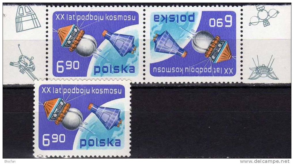 ZD-Paar 1977 Wostok Mercury Polen 2539 Plus KD ** 3€ Erde Satelit Se-tenant Out Bloc Space Sheetlet Fogli Bf Of POLSKA - Unused Stamps