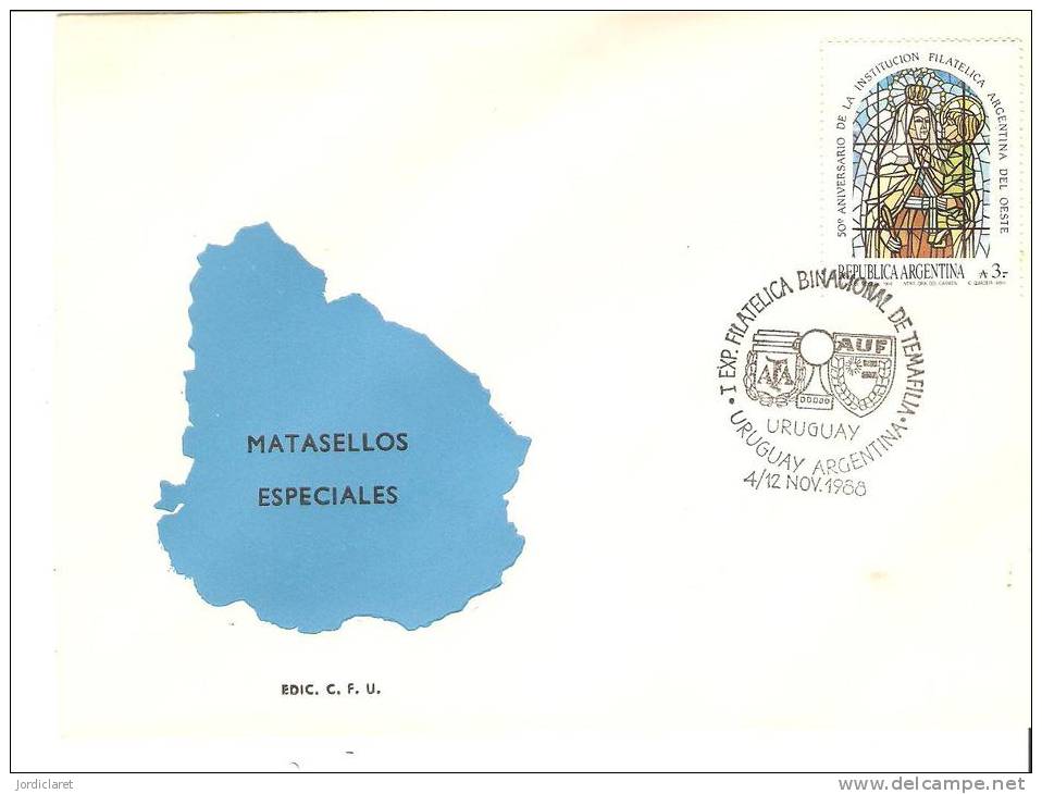 FDC URUGUAY - ARGENTINA 1988 - Verres & Vitraux